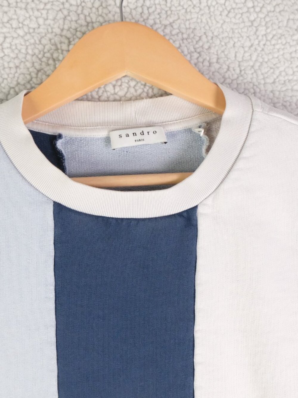 Sandro Sweater Mens Medium Blue White Striped Crew Pullover Stretch Paris - Picture 2 of 11